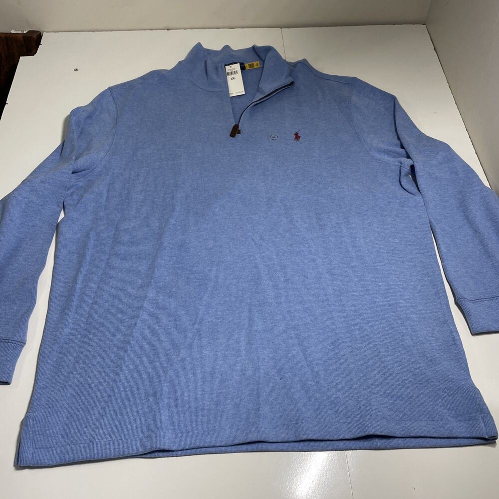 Polo Ralph Lauren Mens Size Large Turquoise Blue 1/4 Zip Pullover Sweater Sz 2XL
